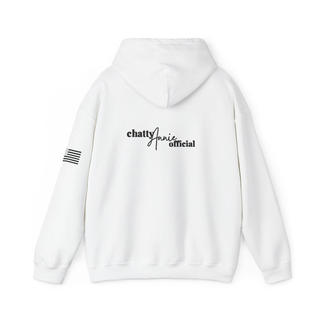 Make America Chatty Again Hoodie — 'chatty annie official' Back Logo, Patriotic Sleeve