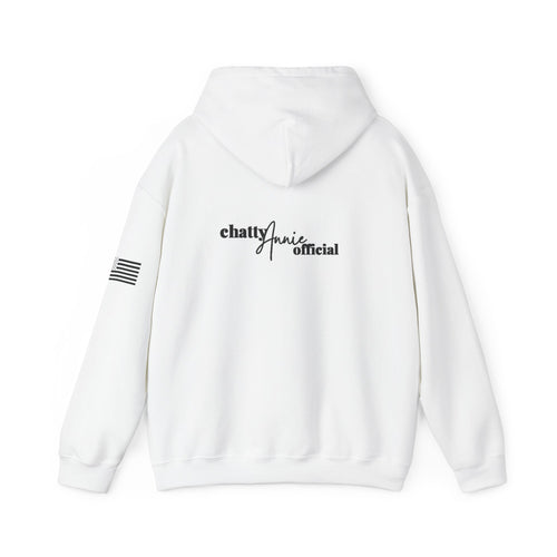 Make America Chatty Again Hoodie — 'chatty annie official' Back Logo, Patriotic Sleeve