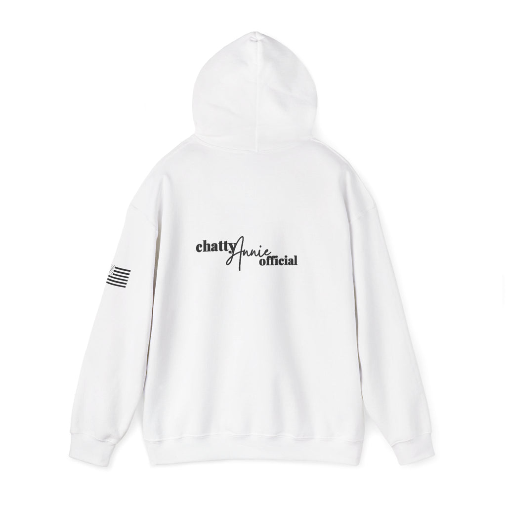 Make America Chatty Again Hoodie — 'chatty annie official' Back Logo, Patriotic Sleeve
