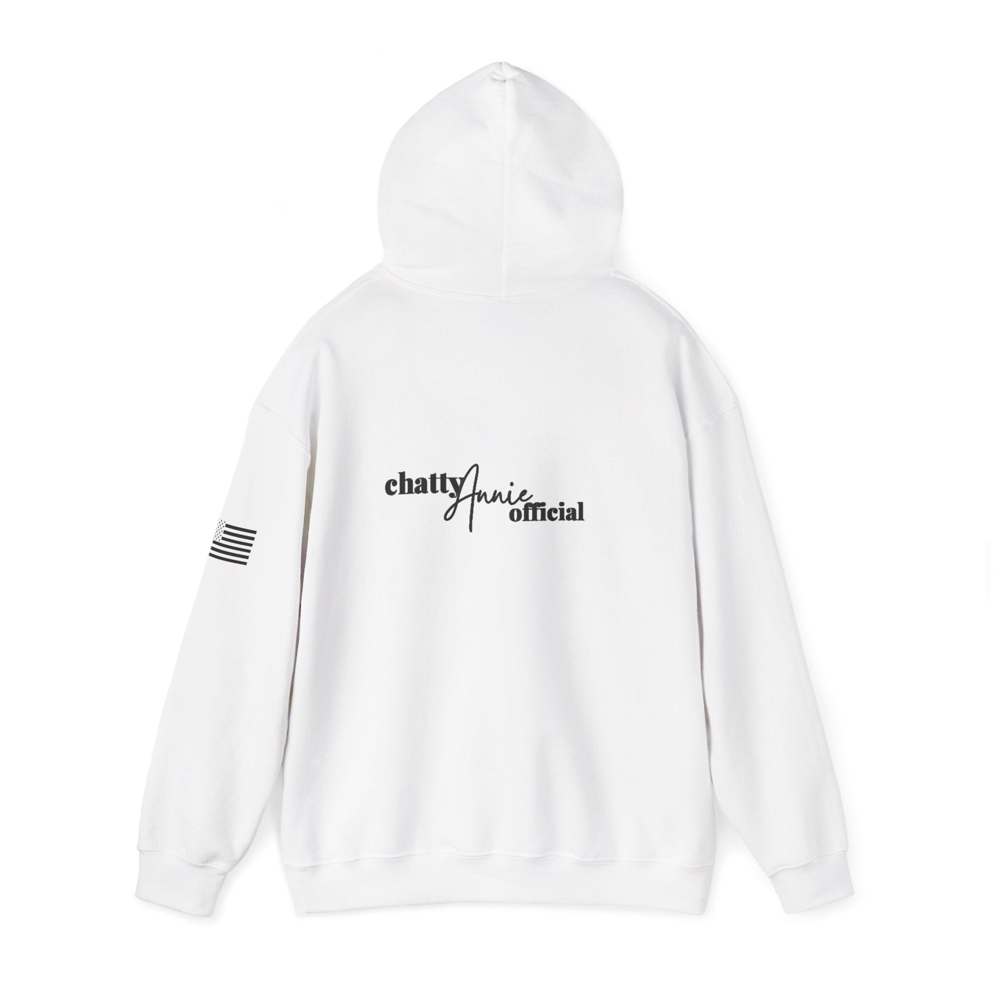 Make America Chatty Again Hoodie — 'chatty annie official' Back Logo, Patriotic Sleeve